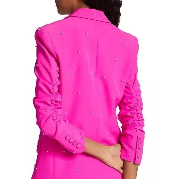 Generation Love Nadia Pearl Blazer Jacket Ruched Sleeves Magenta XXL‎ $395 - Picture 3 of 8